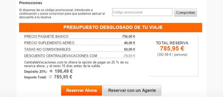 Código promocional Central de Vacaciones